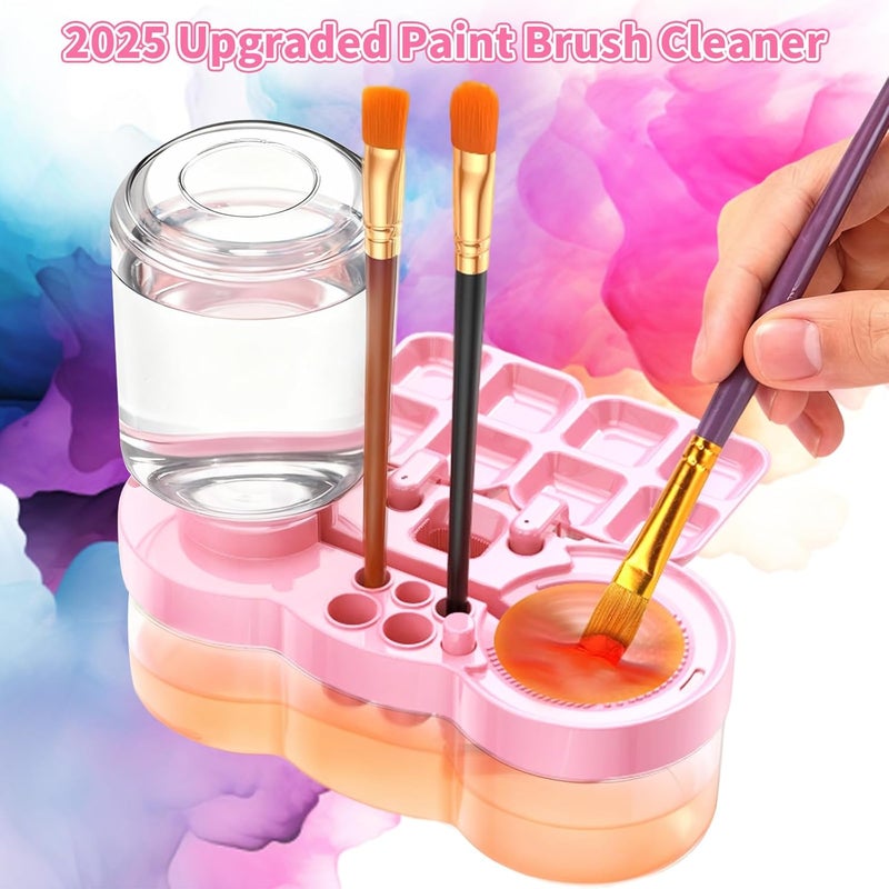 Fivewan 2025 Upgraded Paint Brush Cleaner, Kids Painting Station with Brush Washer, Water Cycle Watercolor Rinser Dispenser with Holder and Palette, Art Supplies Cleaning System for Children Adults - Image 2